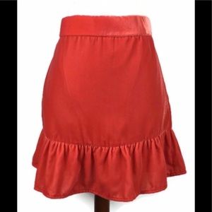 J. Crew Velvet Ruffle Skirt In Bright Coral Orange NWT